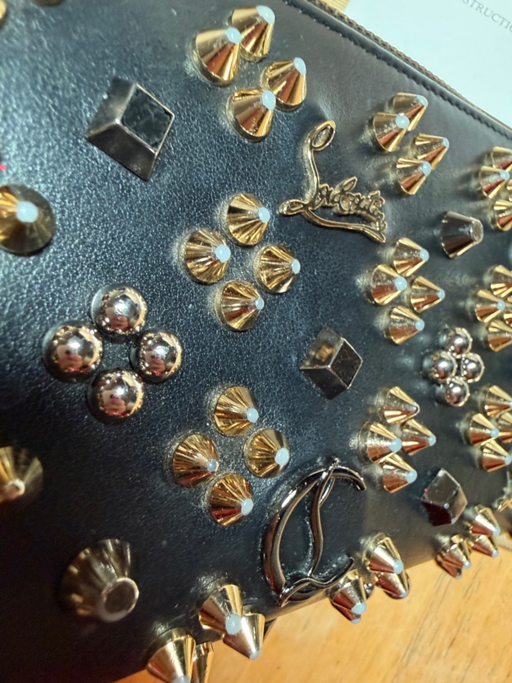 Christian Louboutin Black Leather Studded Zip-Around Wallet - Picture 7 of 10